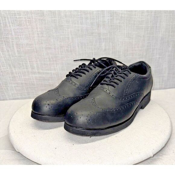 ROCKPORT‎ WORKS Black Leather Steel Toe Safety Wing Tip ASTM Oxfords 10.5 - Picture 1 of 9